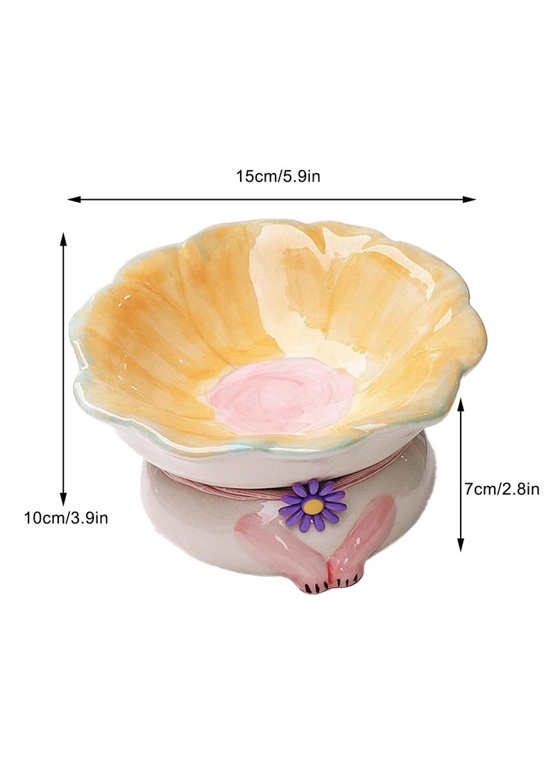 Cat Bowl Elevated Cute Flower Shape Cat Food and Water Bowl Cat Feeding Bowl for Cats and Dogs Pets (Yellow)