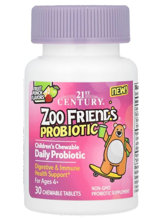 Zoo Friends Children's Chewable Probiotic Age 4+ Fruit Punch 30 Chewable Tablets