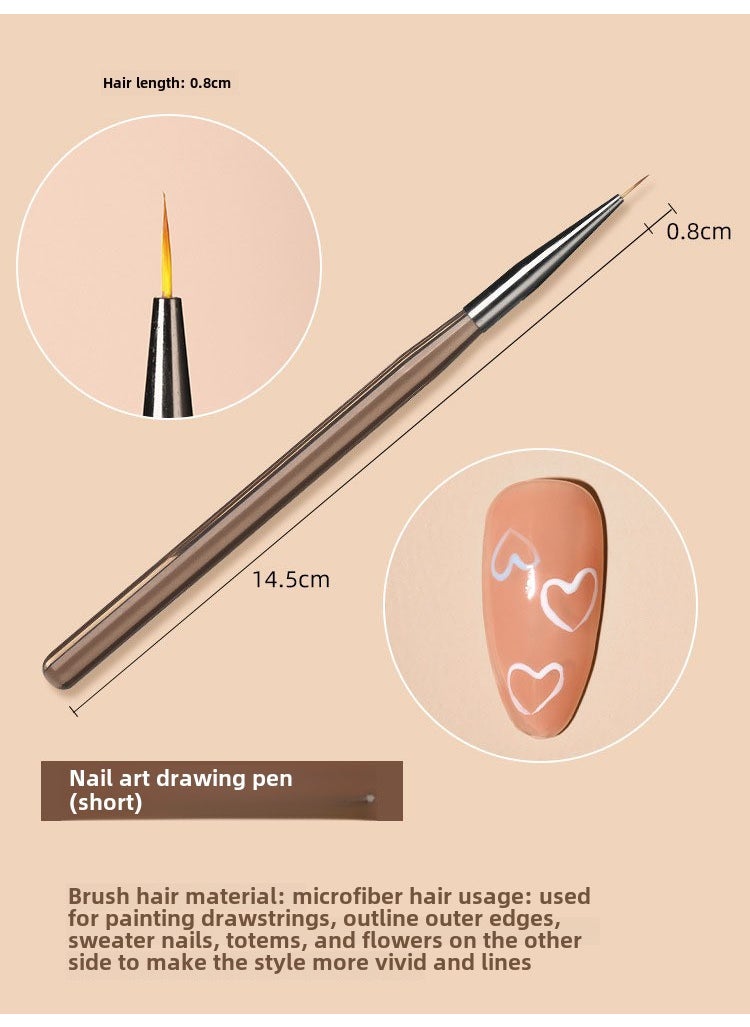 Japanese-style nail brush suit painted drawing line phototherapy pen beginner home painting flower blooming special tool brown short pull pen [1 pack]]