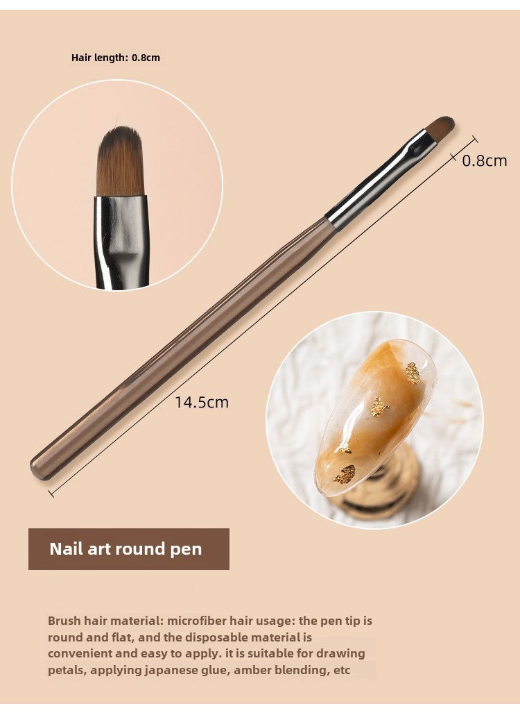 Japanese-style nail brush suit painted drawing line phototherapy pen beginner home painting flower blooming special tool brown round head phototherapy pen [1 pack]]