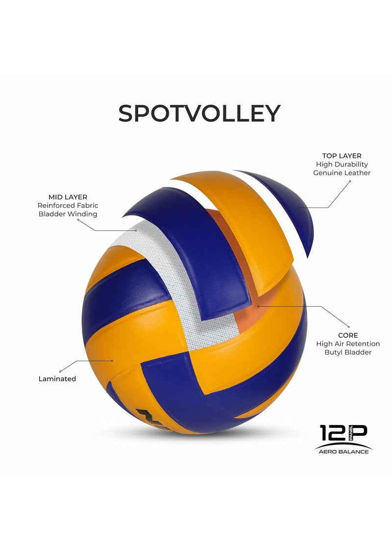 VB-492 Spot Volleyball | Size: 4 | Material: Leather/Rubber |  280 Grams | Machine Stitched | 18 Panels | Waterproof | Ideal for Training/Match