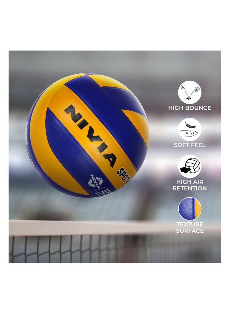 VB-492 Spot Volleyball | Size: 4 | Material: Leather/Rubber |  280 Grams | Machine Stitched | 18 Panels | Waterproof | Ideal for Training/Match