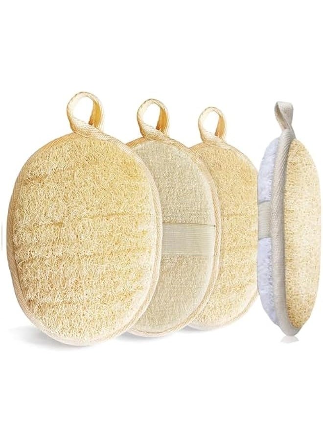 AMZSTRU Loofah Sponge Exfoliating Body Scrubber, Made with Natural Eco-Friendly and Biodegradable 4Pcs Shower Luffa for Clean and Vibrant Facial Skin Loofah Sponges with Soap