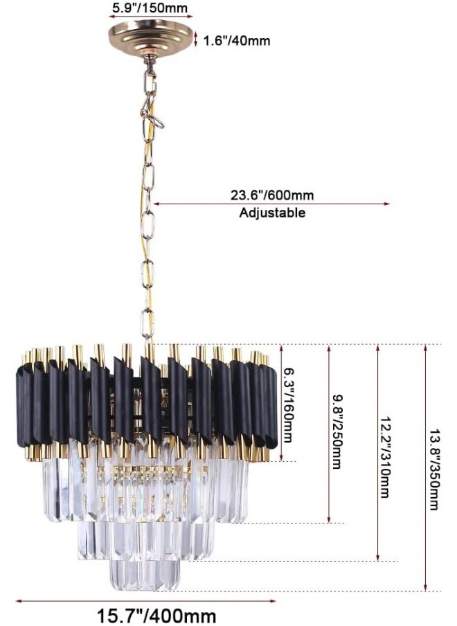 Xychfantligh Crystal Chandelier Ceiling Light 15.7'' Back Gold Pendant Light 3-Tier Crystal Chandelier Light Fixture Flush Mount Ceiling Light For Dining Room Living Room Kitchen Island Foyer