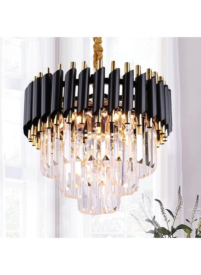 Xychfantligh Crystal Chandelier Ceiling Light 15.7'' Back Gold Pendant Light 3-Tier Crystal Chandelier Light Fixture Flush Mount Ceiling Light For Dining Room Living Room Kitchen Island Foyer