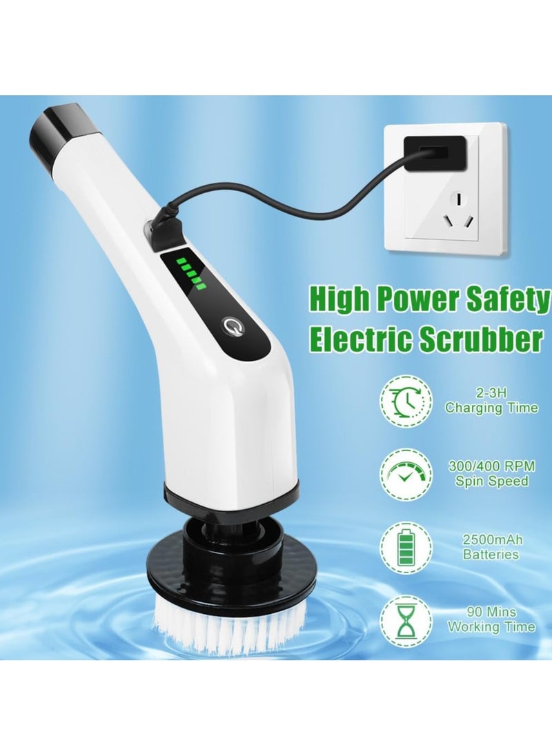 Electric Spin Scrubber, Cordless Cleaning Brush, Shower Cleaning Brush with 8 Replaceable Brush Heads, Tub and Floor Tile 360 Power Scrubber Dual Speed with Adjustable & Detachable Handle