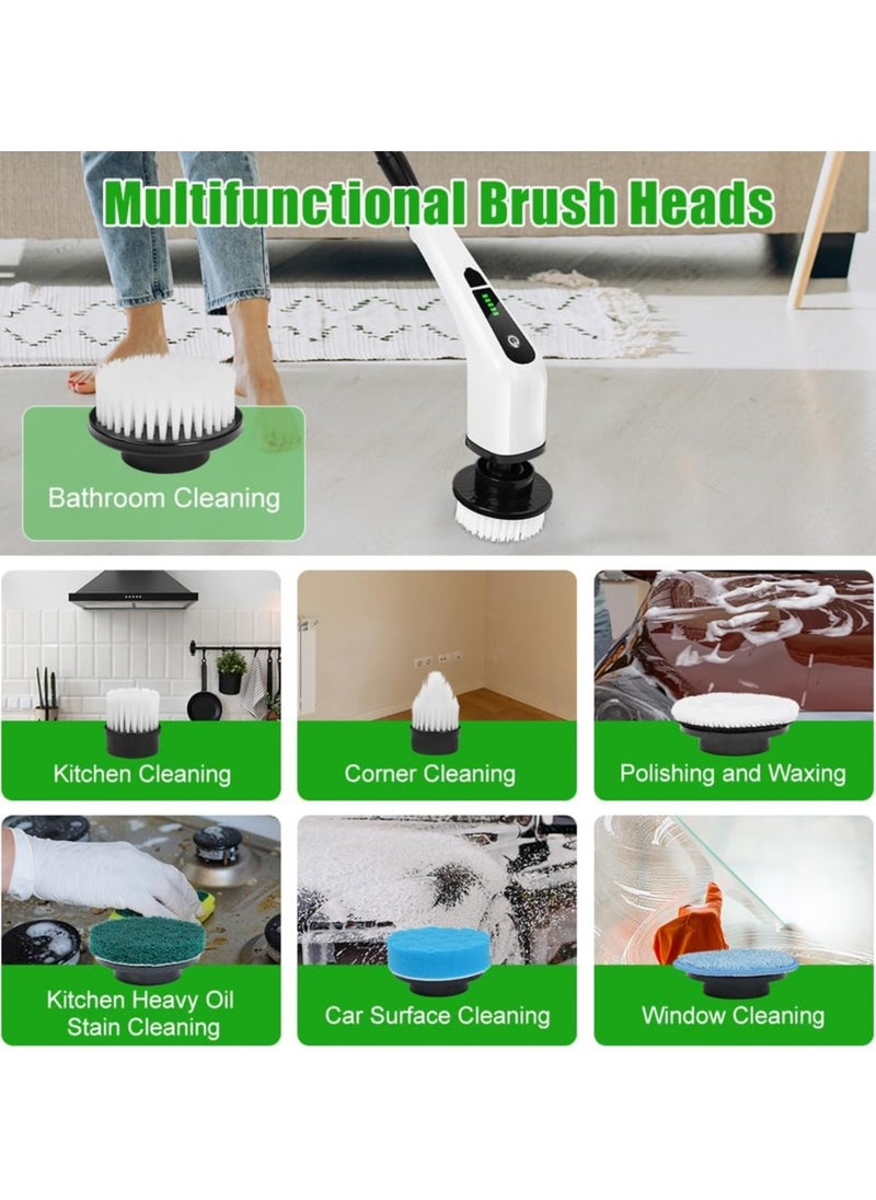 Electric Spin Scrubber, Cordless Cleaning Brush, Shower Cleaning Brush with 8 Replaceable Brush Heads, Tub and Floor Tile 360 Power Scrubber Dual Speed with Adjustable & Detachable Handle