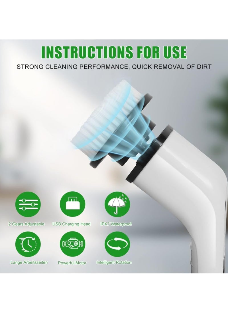 Electric Spin Scrubber, Cordless Cleaning Brush, Shower Cleaning Brush with 8 Replaceable Brush Heads, Tub and Floor Tile 360 Power Scrubber Dual Speed with Adjustable & Detachable Handle