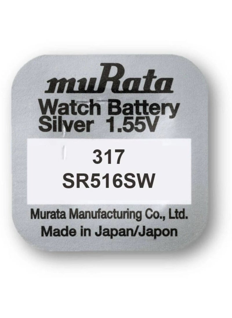 10-Pieces Murata 317 / SR516SW Silver Oxide 1.55V Watch Batteries