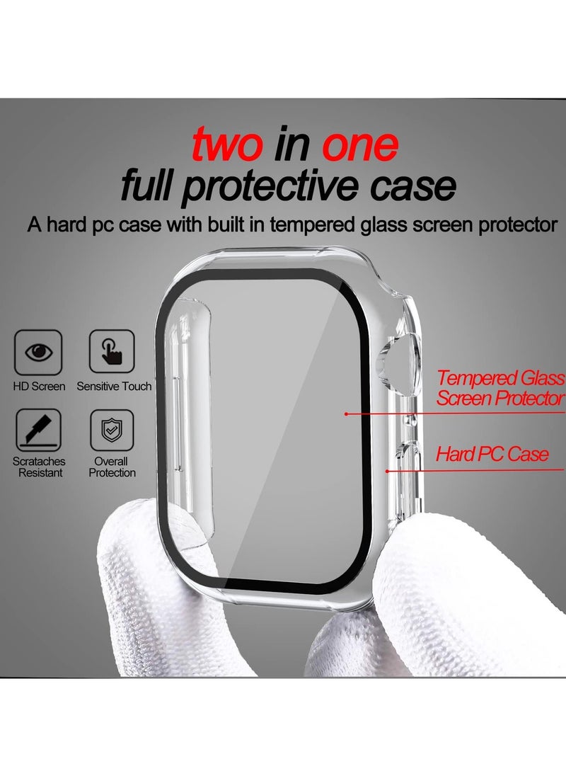 2 Pack Case Built in Tempered Glass Screen Protector Compatible with Apple Watch Series 9 45mm/Series 8 45mm/ Seires 7 45mm, Hard PC Case Overall Protective Cover- Transparent