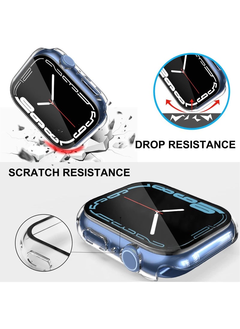 2 Pack Case Built in Tempered Glass Screen Protector Compatible with Apple Watch Series 9 45mm/Series 8 45mm/ Seires 7 45mm, Hard PC Case Overall Protective Cover- Transparent