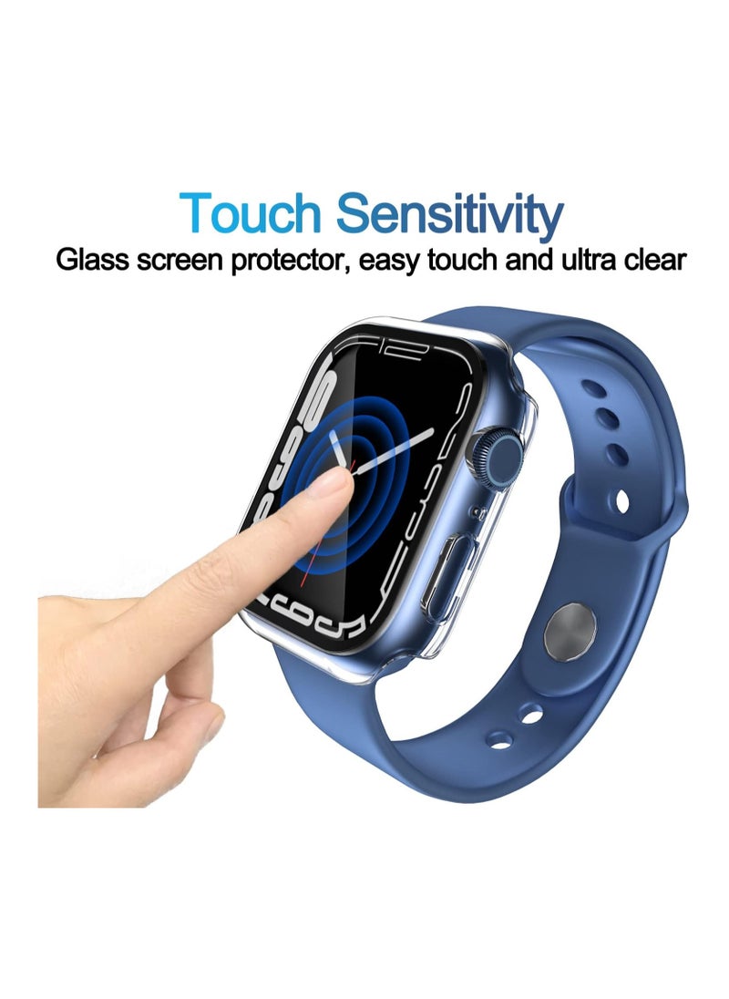 2 Pack Case Built in Tempered Glass Screen Protector Compatible with Apple Watch Series 9 45mm/Series 8 45mm/ Seires 7 45mm, Hard PC Case Overall Protective Cover- Transparent