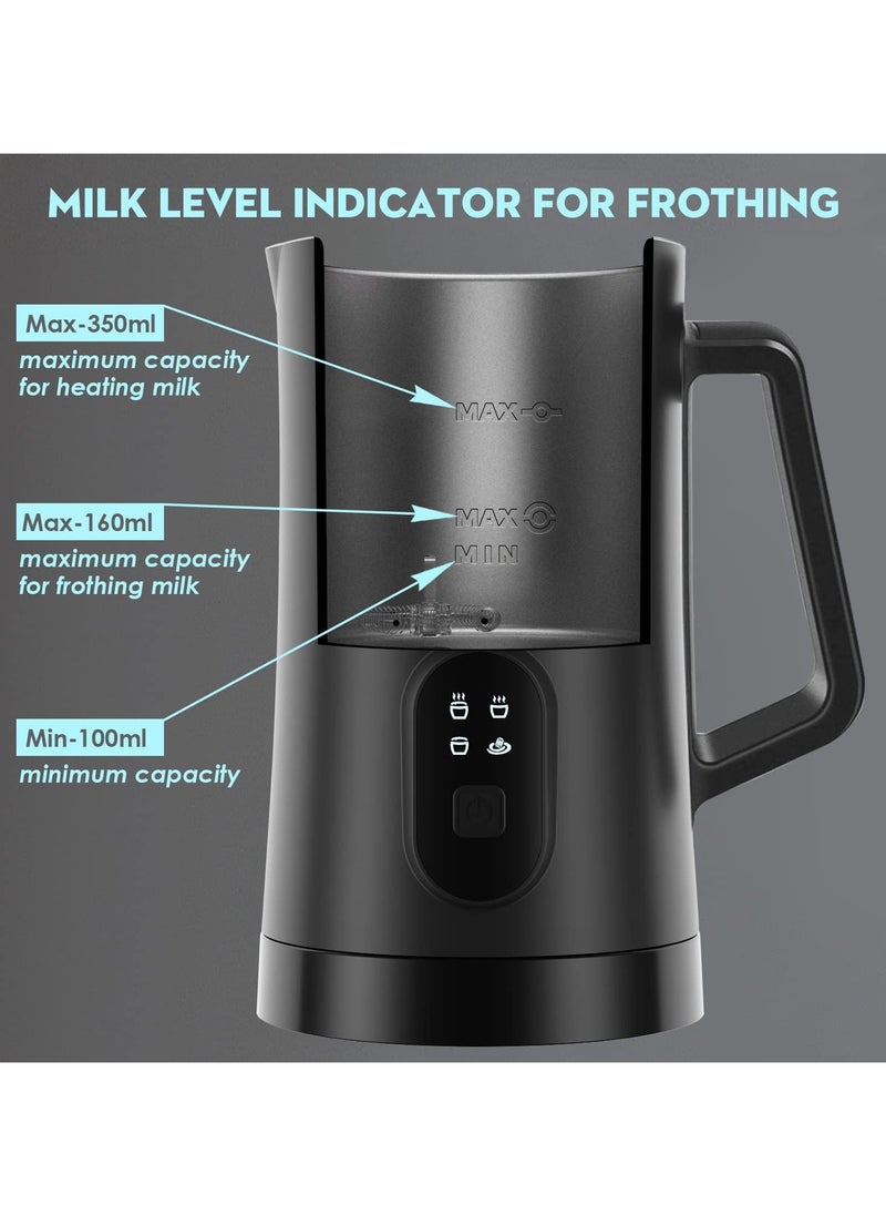 Milk Frother, 4-in-1 Electric Milk Steamer, 350ml Automatic Hot and Cold Foam Maker and Milk Warmer for Latte, Cappuccinos, Macchiato, 400W Black