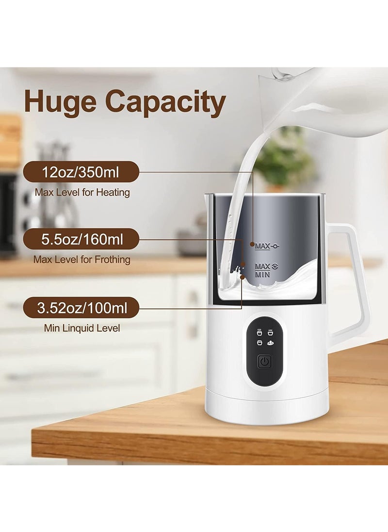 Milk Frother, 4 in 1 Electric Milk Steamer, 350ml Automatic Hot and Cold Foam Maker and Milk Warmer for Latte, Cappuccinos, Macchiato, 400W White