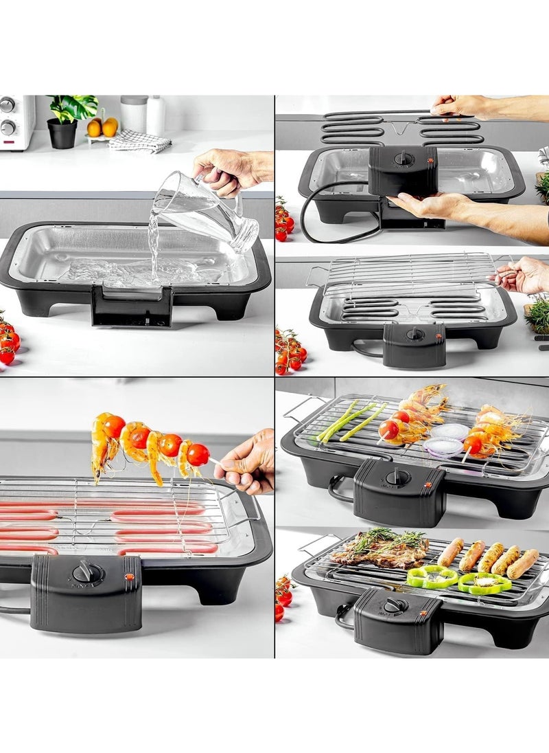 Portable Electric Smokeless Barbecue 2000W High Power Grill Indoor BBQ Grilling Table with 5 Adjustable Temperature fit Home Dinner Camping Travel Hiking