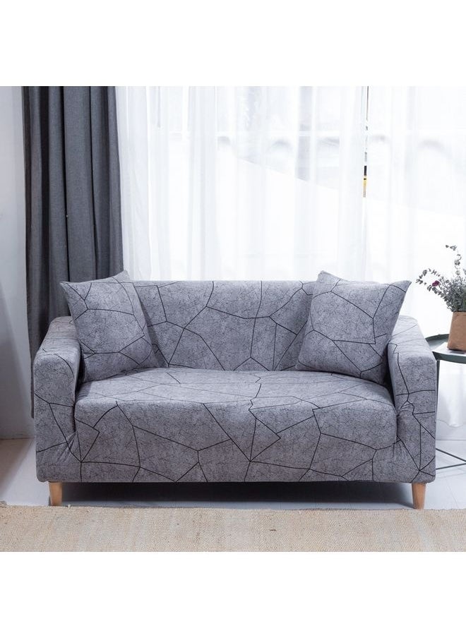 2-Seater Exquisitely Simple Line Designed Wrinkle-free Full Coverage Stretchable Sofa Slipcover With 1xCusion Cover Grey 190-230 cm