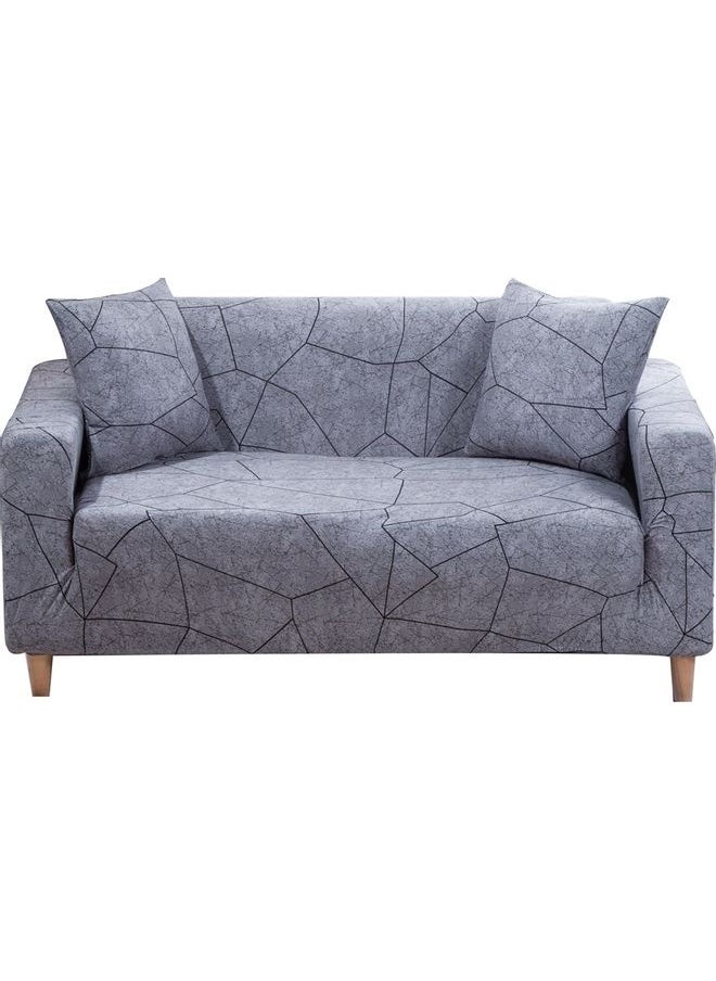 2-Seater Exquisitely Simple Line Designed Wrinkle-free Full Coverage Stretchable Sofa Slipcover With 1xCusion Cover Grey 190-230 cm