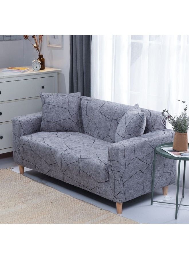 2-Seater Exquisitely Simple Line Designed Wrinkle-free Full Coverage Stretchable Sofa Slipcover With 1xCusion Cover Grey 190-230 cm