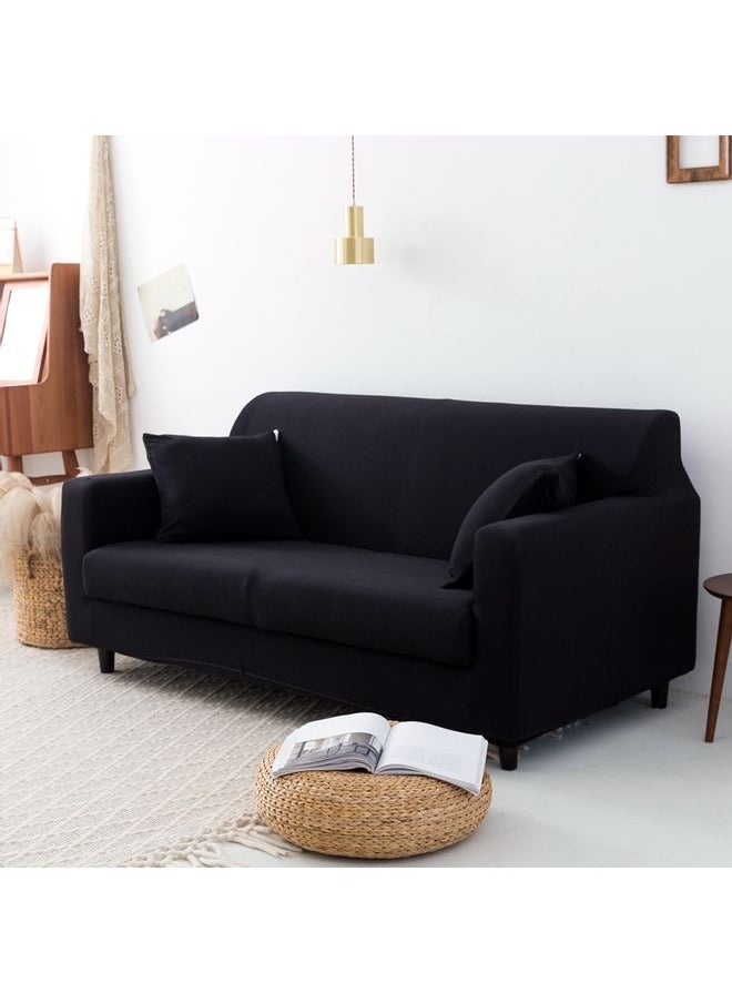 3-Seater Exquisitely Designed Wrinkle-free Full Coverage Stretchable Sofa Slipcover With 1xCusion Cover Black Length Stretch From 186 To 230cm