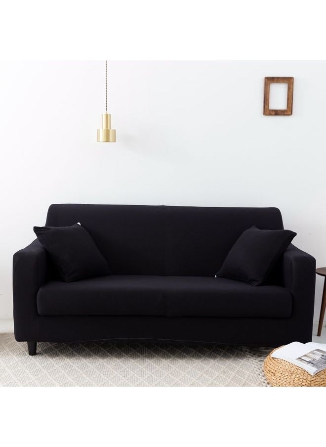 3-Seater Exquisitely Designed Wrinkle-free Full Coverage Stretchable Sofa Slipcover With 1xCusion Cover Black Length Stretch From 186 To 230cm