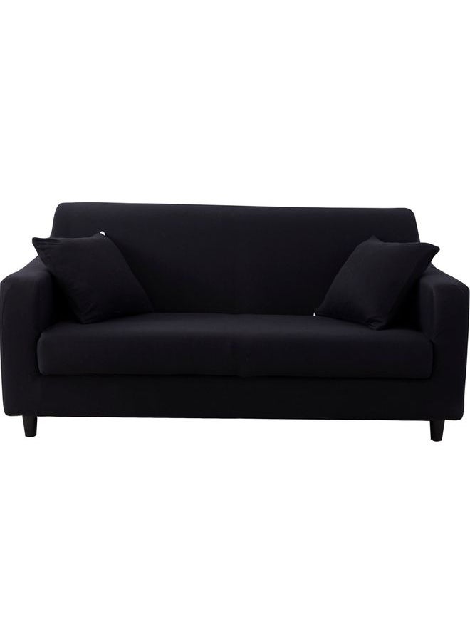 3-Seater Exquisitely Designed Wrinkle-free Full Coverage Stretchable Sofa Slipcover With 1xCusion Cover Black Length Stretch From 186 To 230cm