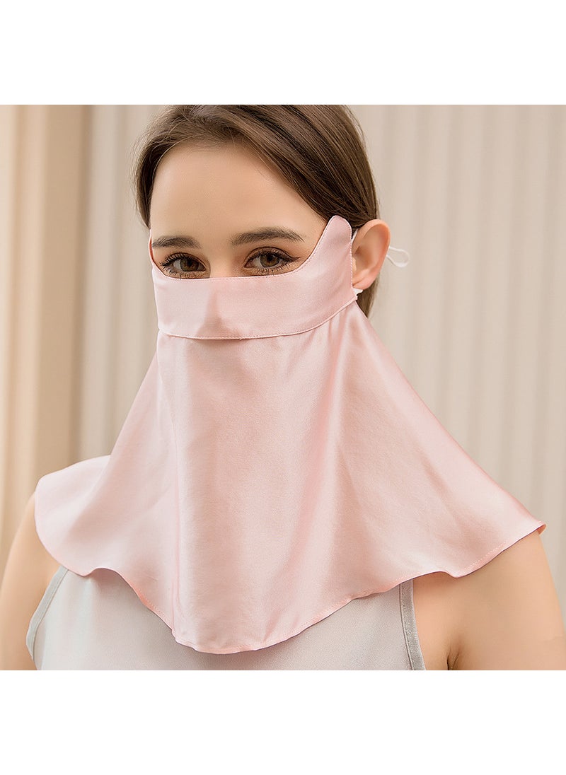 Pure Silk Face Mask UV Protection Breathable Sunblock Pink (Eye Corner and Neck Protection)