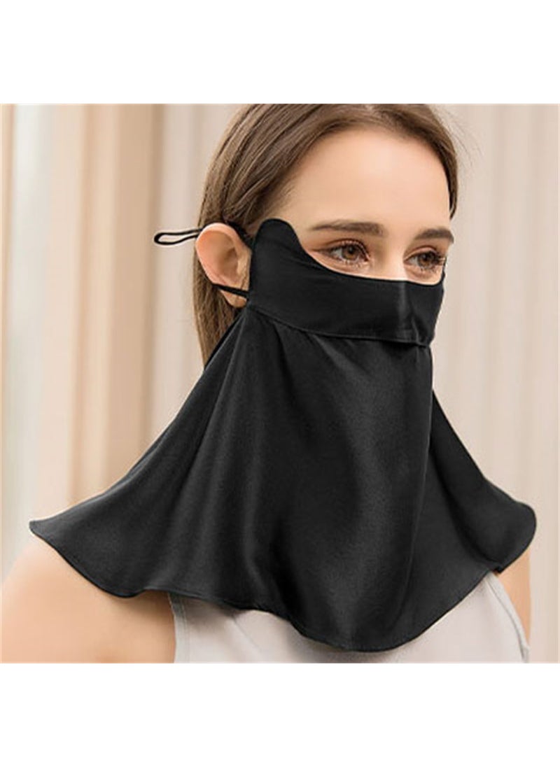 Pure Silk Face Mask UV Protection Breathable Sunblock Black (eye and neck protection)