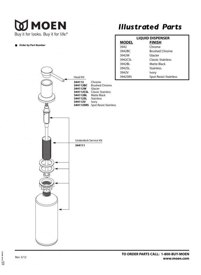 Moen Chrome Deck Mounted Kitchen Soap Dispenser with Above the Sink Refillable Bottle, 3942