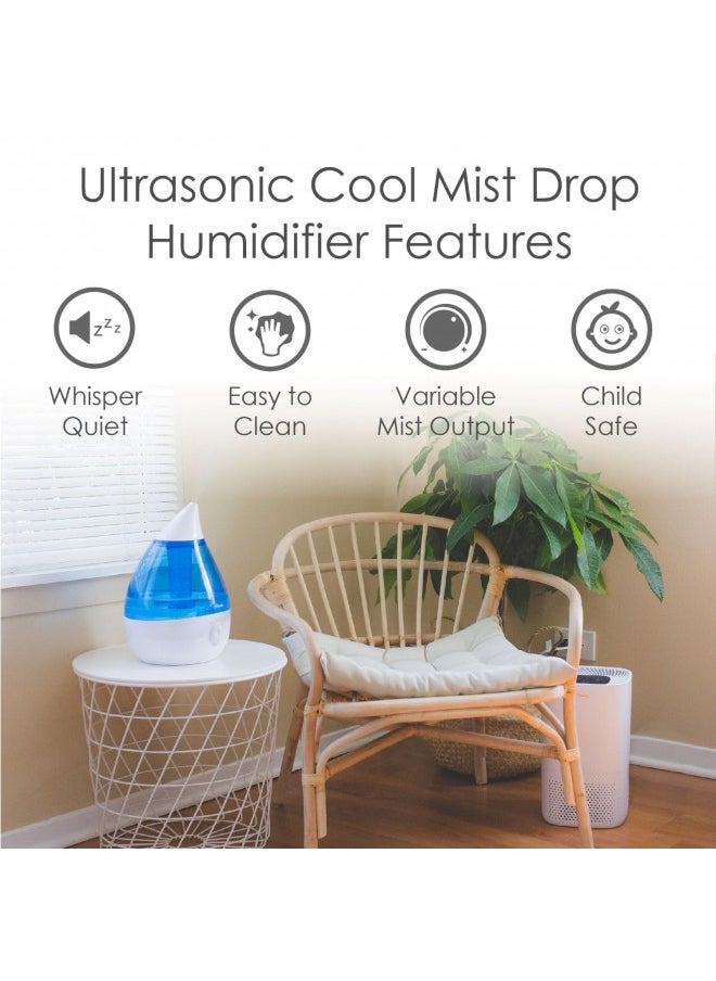 Crane Ultrasonic Humidifiers for Bedroom and Office, 1 Gallon Cool Mist Air Humidifier for Large Room and Home, Humidifier Filters Optional, Blue and White