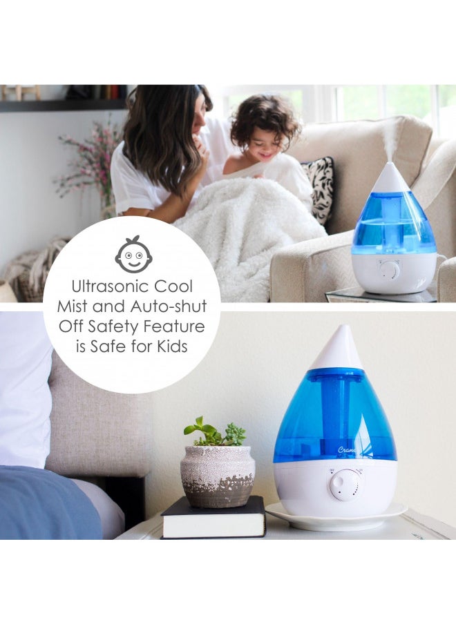 Crane Ultrasonic Humidifiers for Bedroom and Office, 1 Gallon Cool Mist Air Humidifier for Large Room and Home, Humidifier Filters Optional, Blue and White