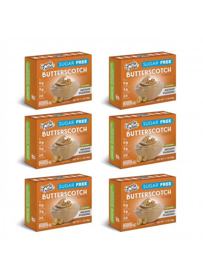 Simply Delish Instant Delicious Butterscotch 6 Pack Pudding Mix - Delicious Guilt Free Desserts - All Natural, Sugar Free, Keto, Non GMO, Gluten Free, Fat Free, & Vegan