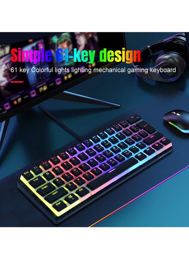 60% Wired Gaming Mechanical Keyboard, Pudding Keycaps with Translucent Layer,RGB Ultra-Compact Mini Keyboard, Waterproof Small 61 Keys Keyboard for Office/Gaming Win/Mac/Linux OS Black