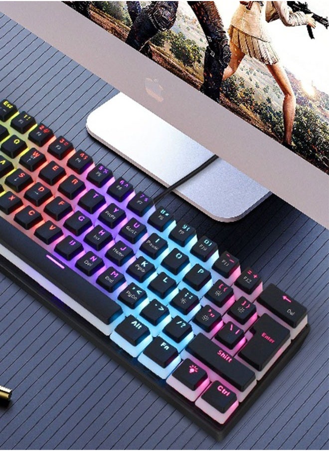 60% Wired Gaming Mechanical Keyboard, Pudding Keycaps with Translucent Layer,RGB Ultra-Compact Mini Keyboard, Waterproof Small 61 Keys Keyboard for Office/Gaming Win/Mac/Linux OS Black