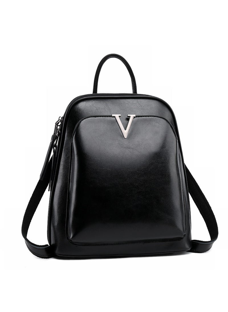 Genuine Leather Backpack Women 2024 Fashion Vintage Black