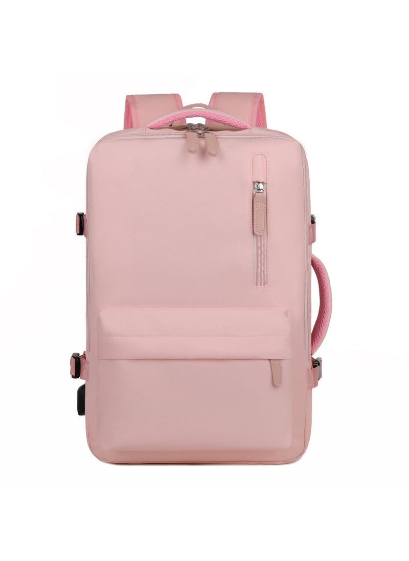 Womens Large Capacity Expandable Backpack with USB Pink