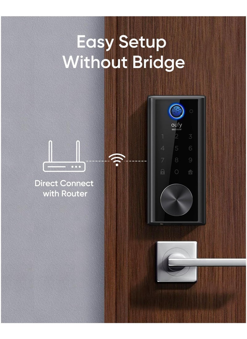 eufy security Smart Lock Touch, Remotely Control with Wi-Fi Bridge, Fingerprint Keyless Entry Door Lock, Bluetooth Electronic Deadbolt, Touchscreen Keypad