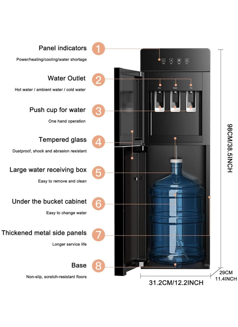 Hot & Cold Water Cooler for Home Office - Bottom Loading 5 Gallon Dispenser - Ideal 3 in 1 Water Cooler