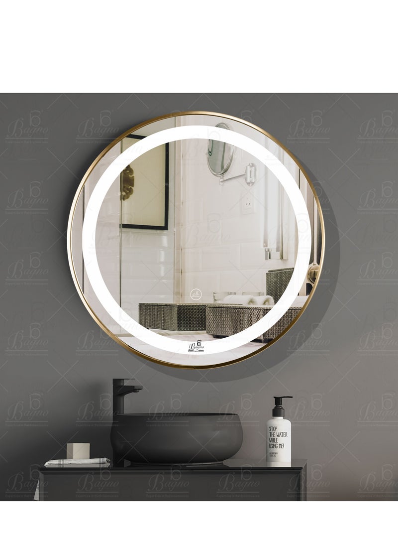 B BAGNO Silver LED Framed Mirror, Matt Gold Mirror, premium Quality 60x60cm(Matt Gold)