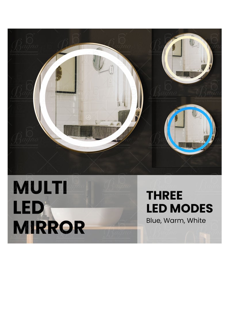 B BAGNO Silver LED Framed Mirror, Matt Gold Mirror, premium Quality 60x60cm(Matt Gold)