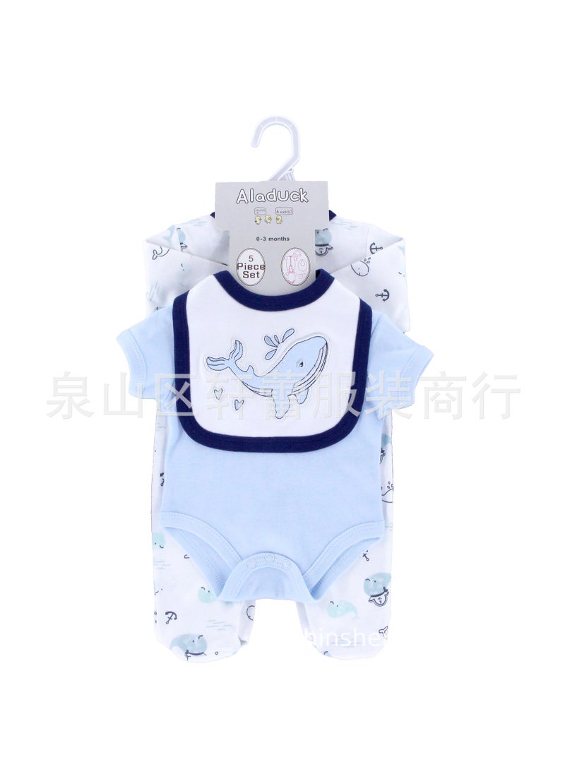 Newborn suit Clothes Class A Pure Cotton Split Summer Childrens Clothing Baby Wrap Fart Clothes Instagram Style Baby Hatshirt Clothing Spray Whale Baby Children's Wear Pure Cotton suit