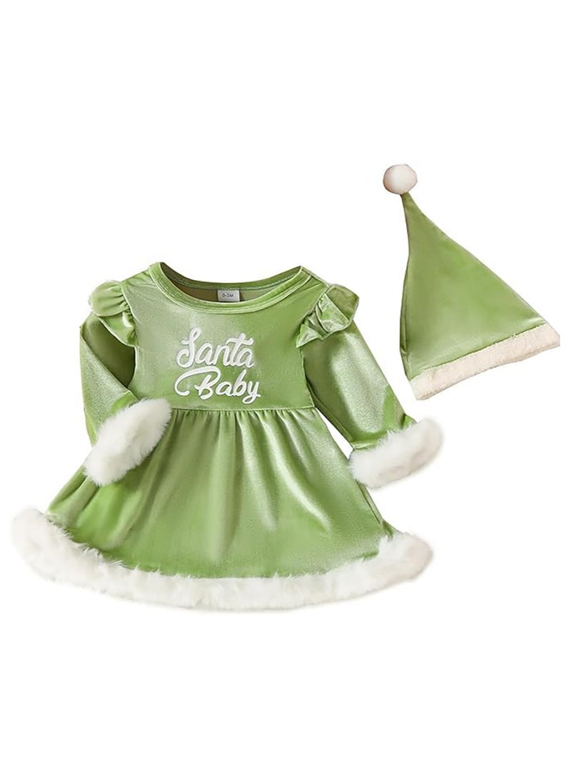 Children's Dress with Hood Velvet Jumpsuit Baby Jumpsuit Autumn and Winter Newborn Clothes Set Christmas (Green)