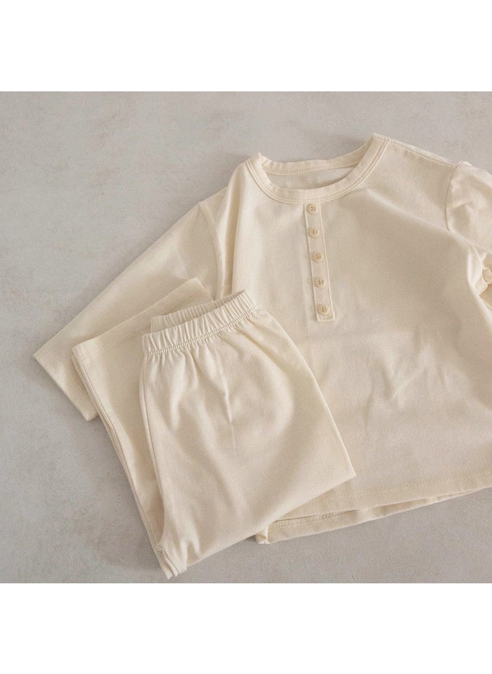 Korean-style Childrens Home Clothes Autumn and Winter Class A Cotton Base Girls Pajamas Babys Autumn Clothes Long Sleeve Underwear suit 23624m white