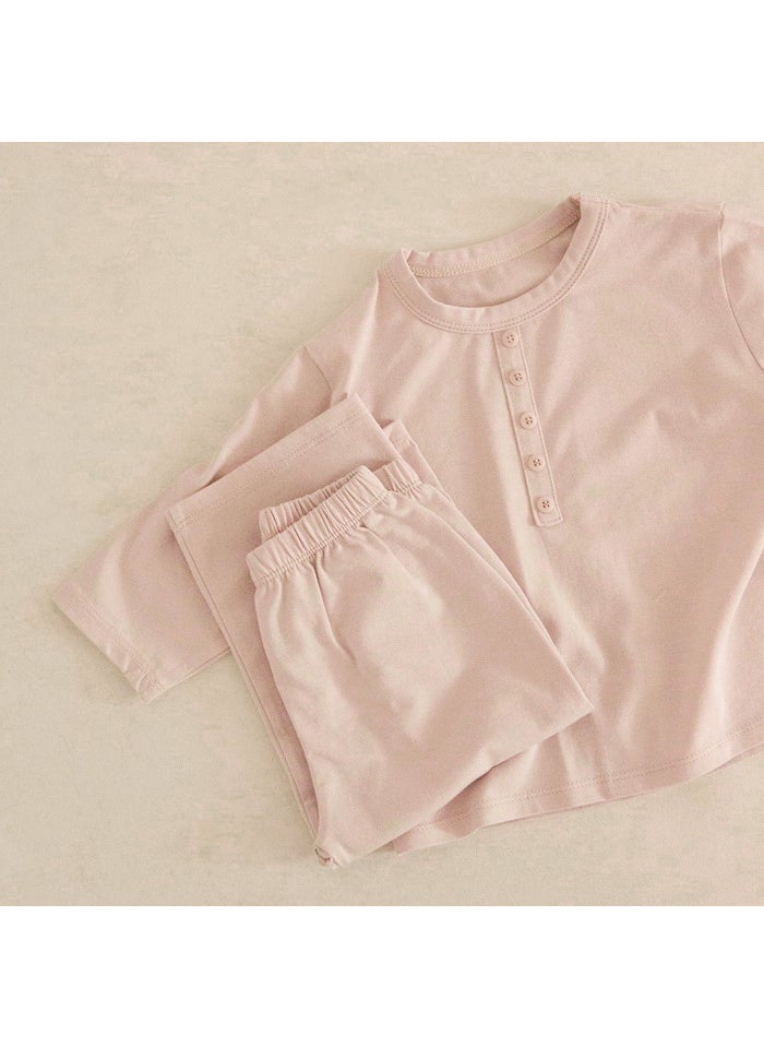 Korean-style Childrens Home Clothes Autumn and Winter Class A Cotton Base Girls Pajamas Babys Autumn Clothes Long Sleeve Underwear suit 23624 lotus color