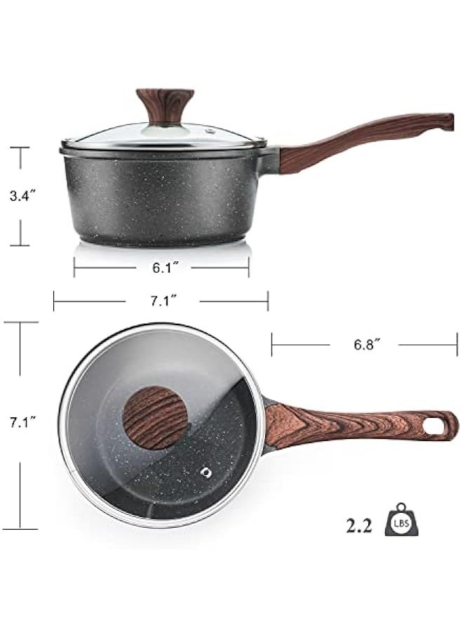 Nonstick Sauce Pan with Lid, 2QT Small Sauce Pot with Swiss Granite Coating, Stay-cool Handle, Multipurpose Handy Little Saucepan, Induction Capable, PFOA Free(18 cm)