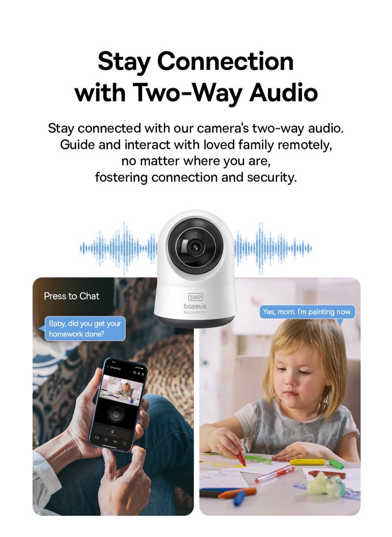 5MP 3K WiFi Indoor Security Camera with Pan & Tilt, 8x Digital Zoom, Two-Way Audio, Night Vision, Motion Detection, Baby Monitor, Supports 256GB MicroSD, Compatible with Google Assistant & Amazon Alexa, Remote Management via App, Ideal for Home Surveillance