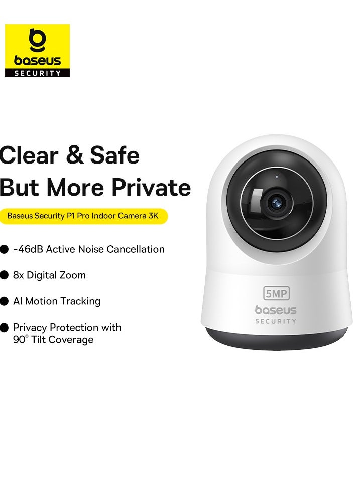 5MP 3K WiFi Indoor Security Camera with Pan & Tilt, 8x Digital Zoom, Two-Way Audio, Night Vision, Motion Detection, Baby Monitor, Supports 256GB MicroSD, Compatible with Google Assistant & Amazon Alexa, Remote Management via App, Ideal for Home Surveillance