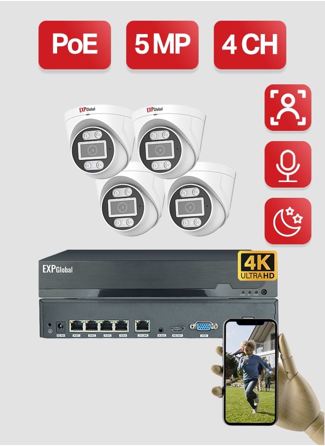 IP video surveillance camera kit CCTV PoE with 5 megapixel cameras and infrared illumination