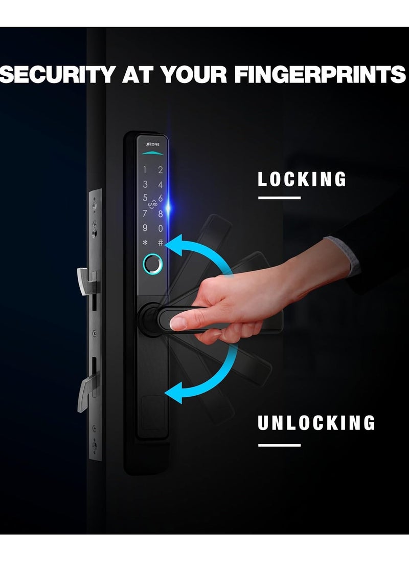 OZ FDL 33 SL STD  Narrow Style Smart Door Lock Suitable for UPVC | PVC Swing Door with Fingerprint | RFID, PIN Access & Manual Key Access | Matt Black Finish | By Ozone India