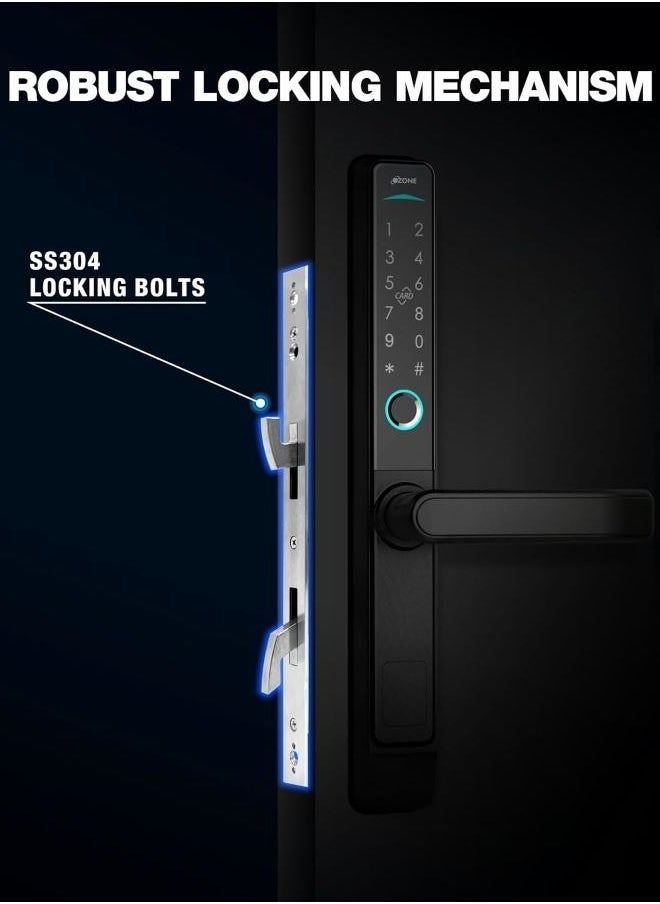 OZ FDL 33 SL STD  Narrow Style Smart Door Lock Suitable for UPVC | PVC Swing Door with Fingerprint | RFID, PIN Access & Manual Key Access | Matt Black Finish | By Ozone India