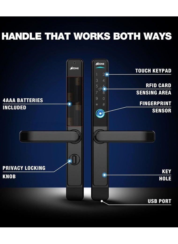 OZ FDL 33 SL STD  Narrow Style Smart Door Lock Suitable for UPVC | PVC Swing Door with Fingerprint | RFID, PIN Access & Manual Key Access | Matt Black Finish | By Ozone India